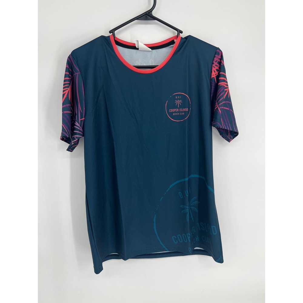 Rashr Cooper Island Beach Club Rash Guard XL Teal Tropical Recycled Polyester